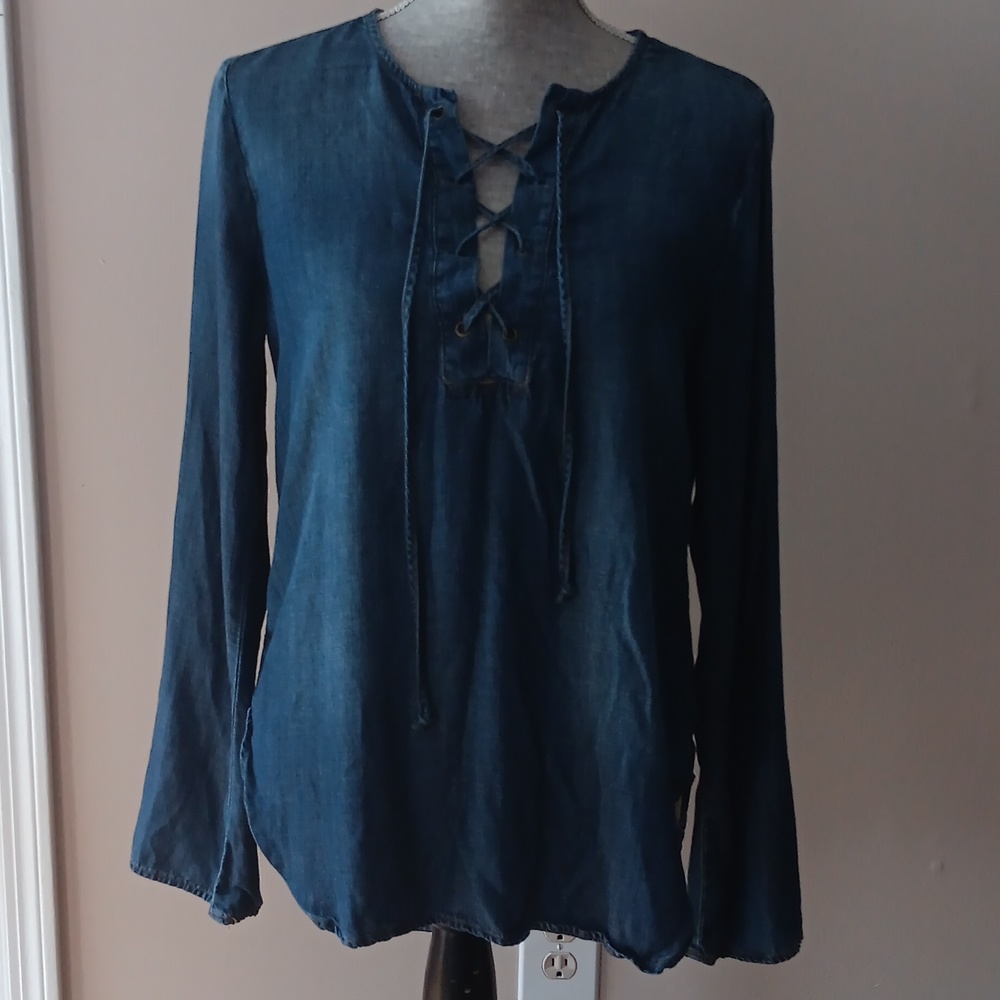 Cloth & stone chambray denim tunic top blouse - woman's size S